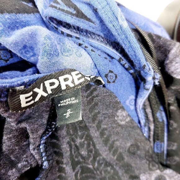 Express Paisley Print Skater Dress Black Blue Small - Picture 4 of 4